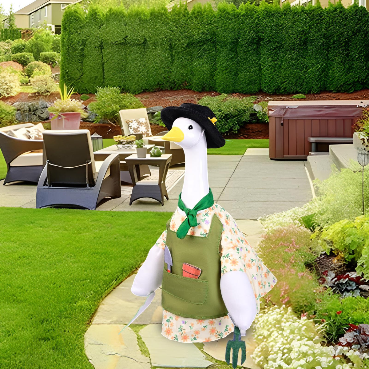 Maiwoste Gardener Goose Outfit adds character to garden year-round.