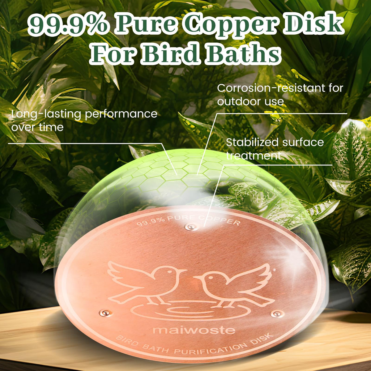 maiwoste Outdoor birdbath copper disk helps water stay fresher longer
