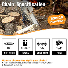 M.A.K 10-inch chain showing 1/4 LP pitch and 0.043 gauge for fast feeding.