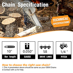 M.A.K quarter-inch pitch chains with 58 drive links for smooth cutting and compatibility.