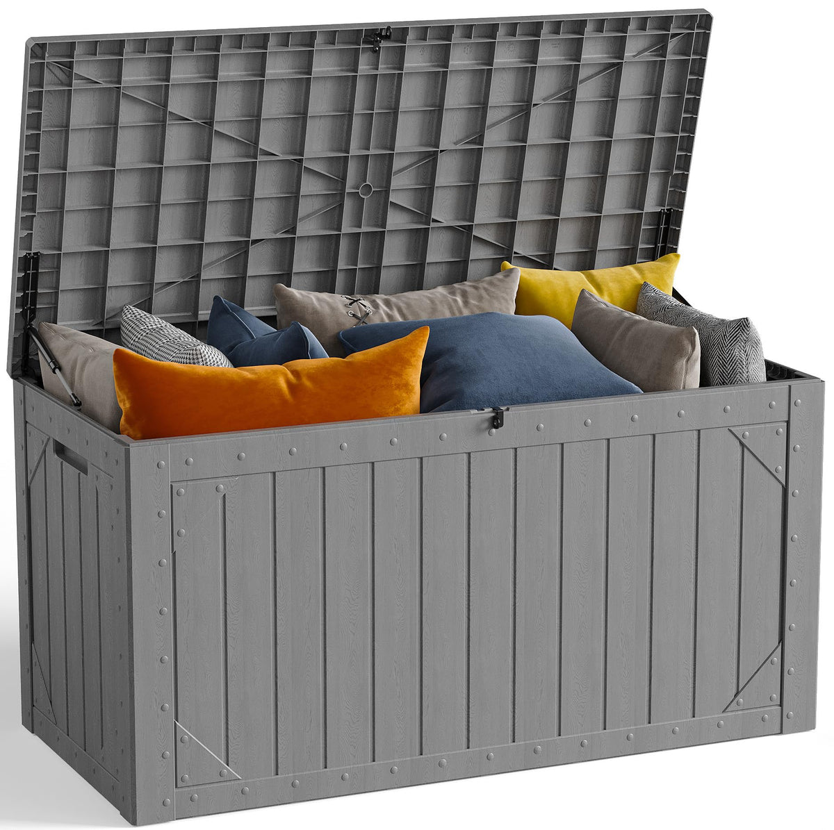 MAKE CHANGES 100 Gallon storage box front view showcasing large capacity.
