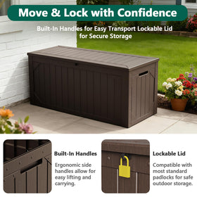 MAKE CHANGES 100 gallon storage box lockable lid keeps tools and cushions secure.