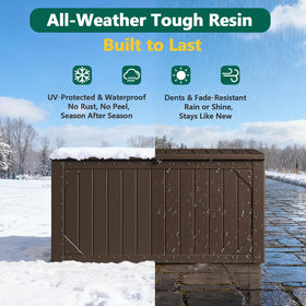 MAKE CHANGES 100 gallon storage box with cushions inside demonstrates organized porch storage.