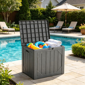 Make Changes 30-Gallon Deck Box with lid open, showing large interior.