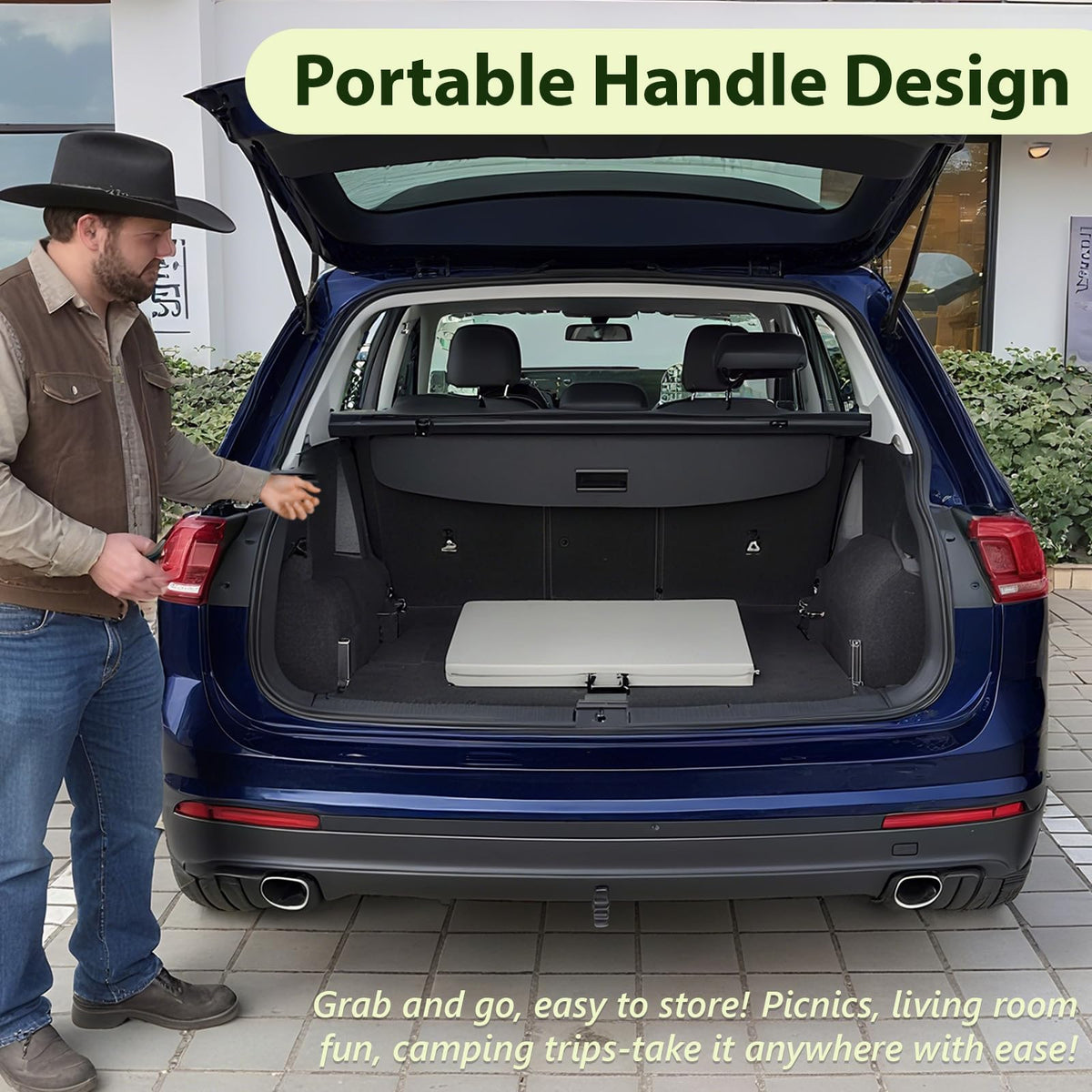 Make Changes folded storage mode saves space in closets or trunks.