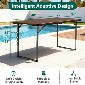 MAKE CHANGES folding table durable plastic top, waterproof and easy to clean.