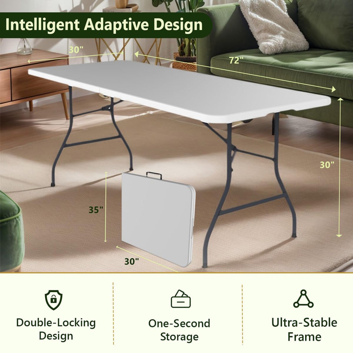 Make Changes folding table with handle for easy transport and setup.