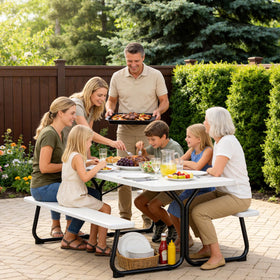 Make Changes Picnic Table benches side view highlighting integrated bench seating for groups
