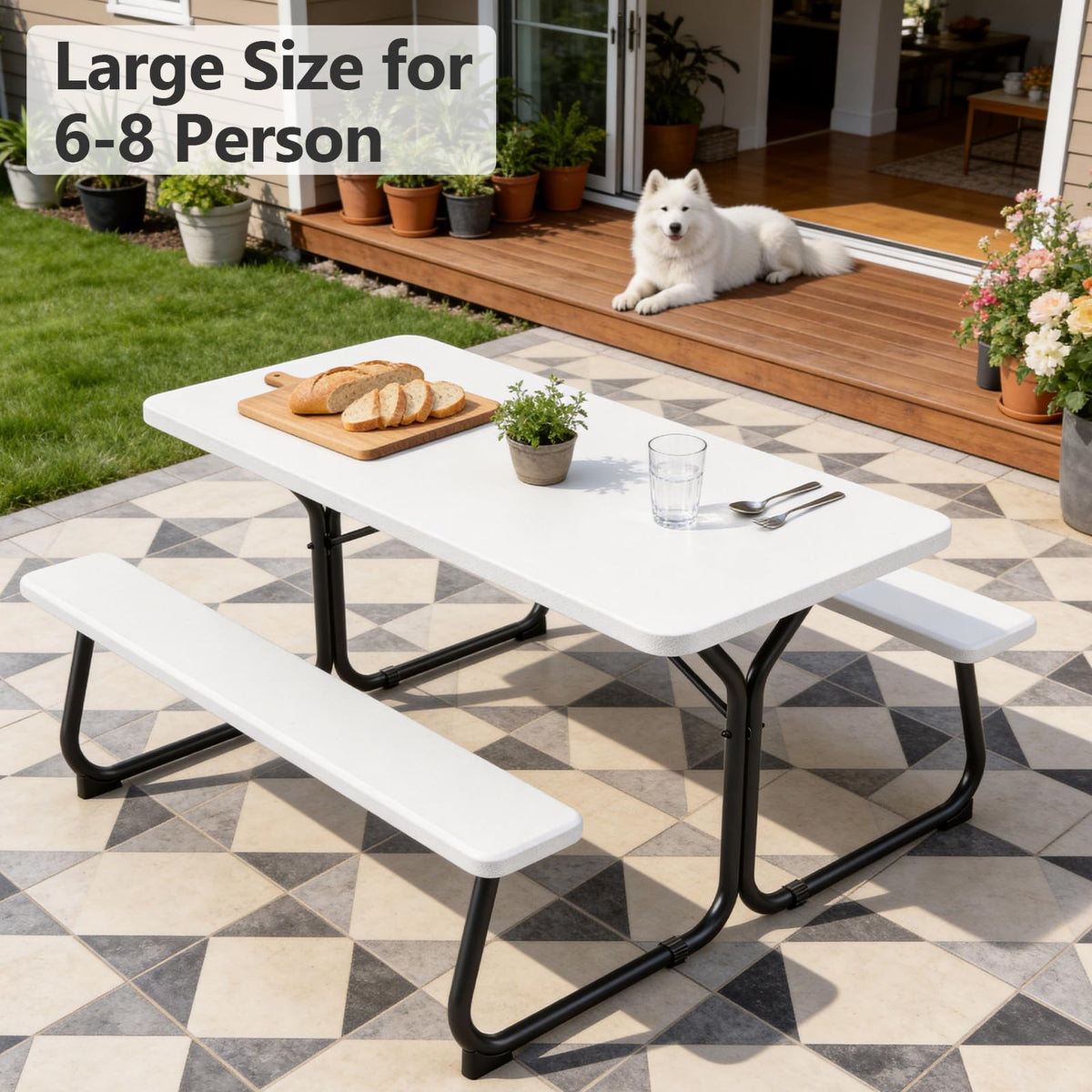 Make Changes Picnic Table weatherproof design withstands sun and rain