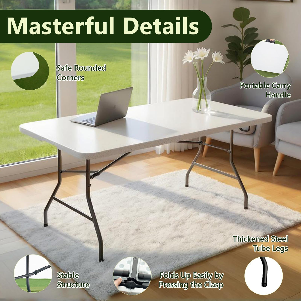 Make Changes white waterproof tabletop is effortless to clean after events.