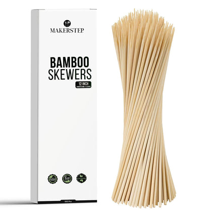 Makerstep 12-inch bamboo skewers for grilling kebabs and appetizers, sturdy and splinter-free.