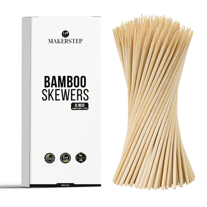 Makerstep natural bamboo skewers 6-inch for sturdy kebabs and appetizers.