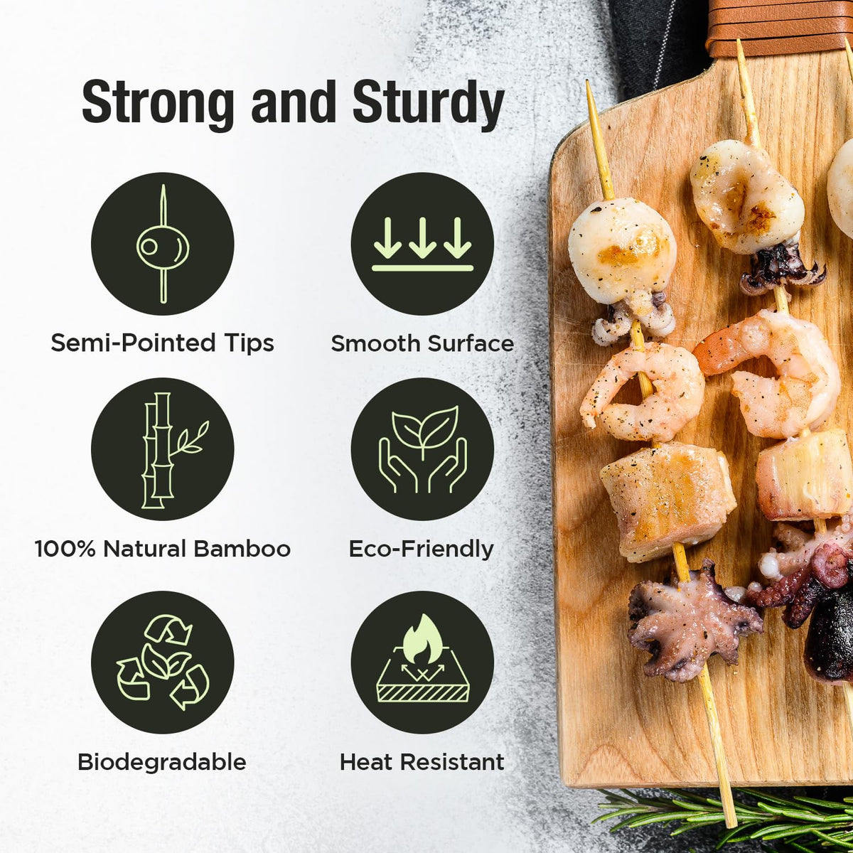 Makerstep bamboo skewers 8-inch ideal for appetizers and fruit displays.