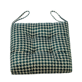 Makimoo green-houndstooth cushion with ties securely on wicker chair