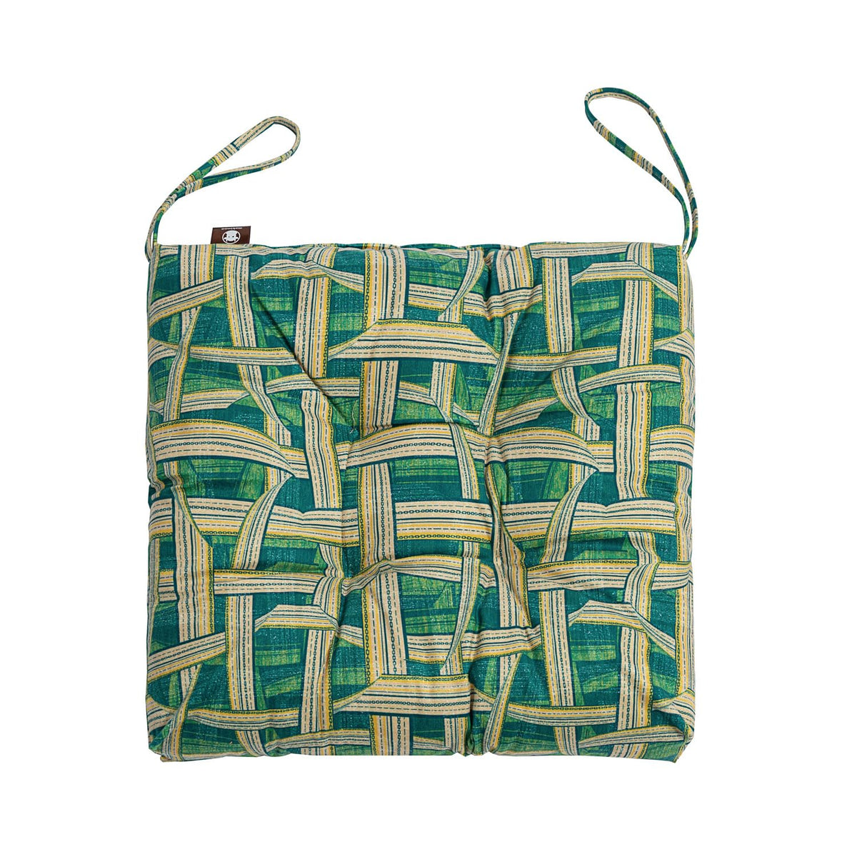 Makimoo cushion with ties secures to dining chairs