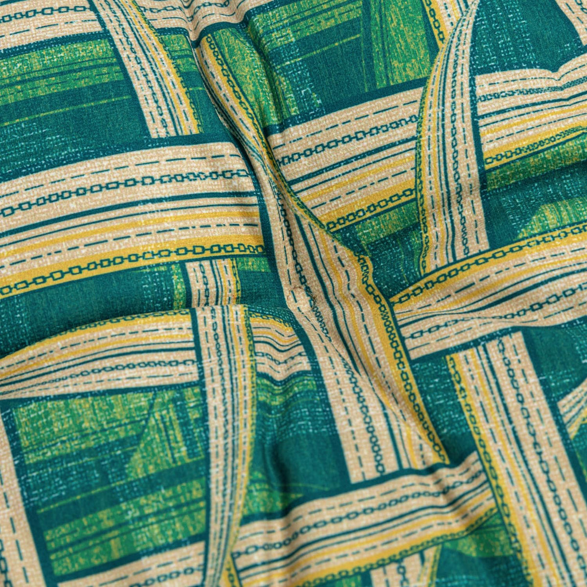 Close-up of green plaid fabric