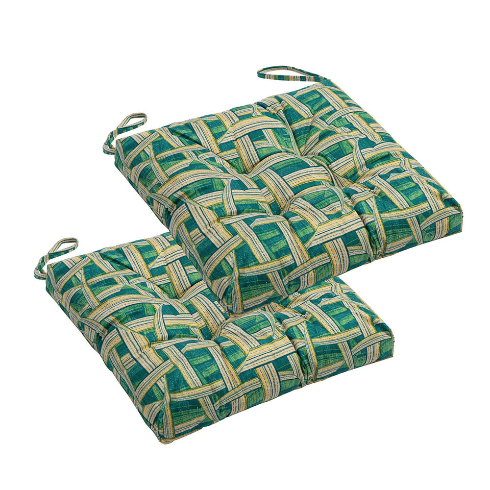 Makimoo green plaid seat cushion for 17x17 chairs, indoor or outdoor use