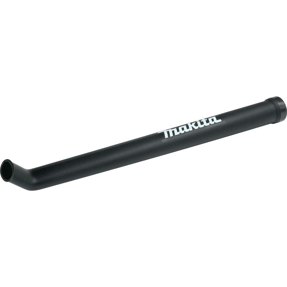 Makita long blower nozzle close-up showing extended reach for ground-level cleanup