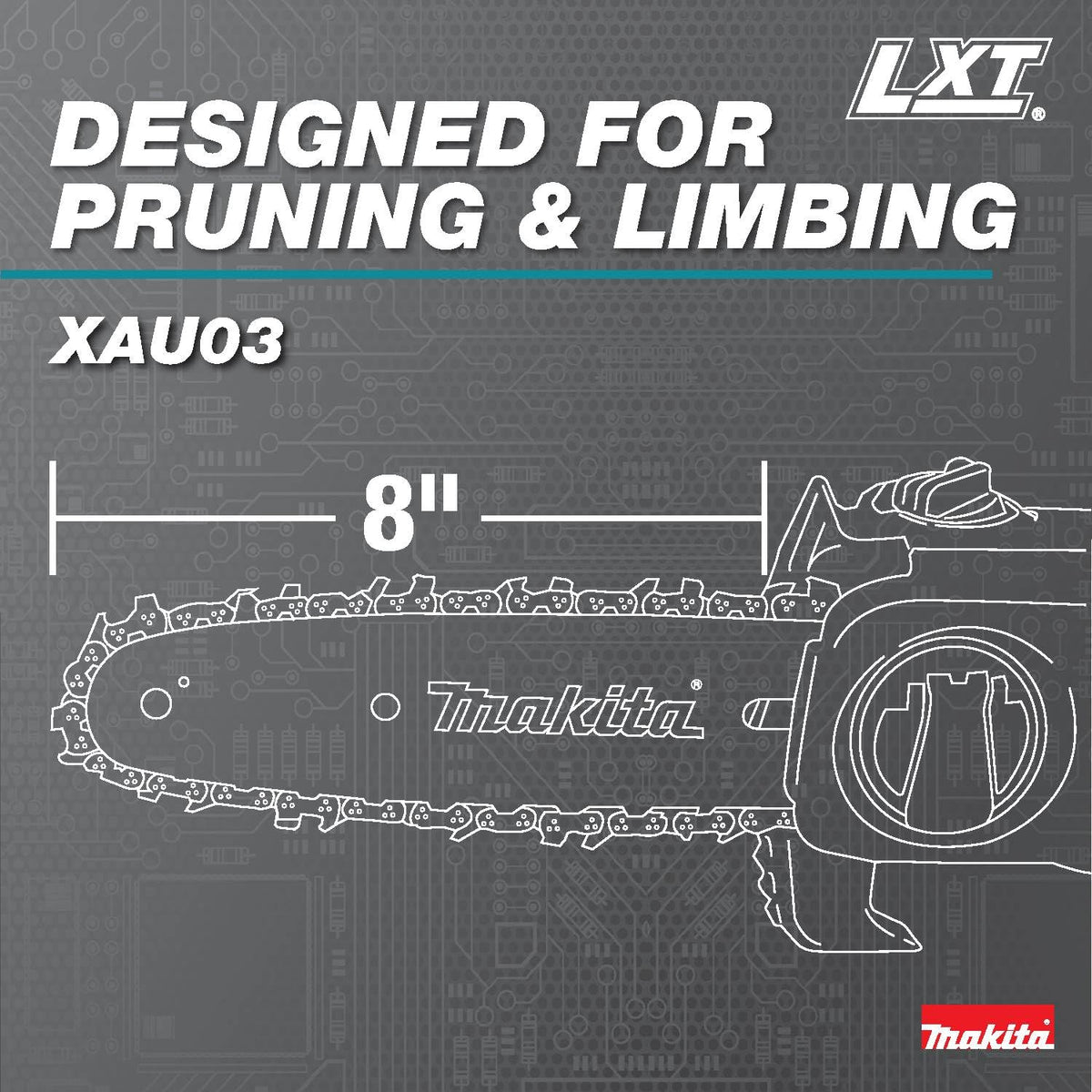 Makita XAU03Z automatic oiler maintains bar and chain lubrication.