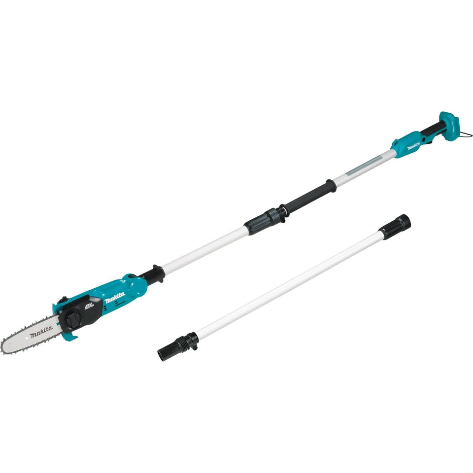 Makita XAU03Z extendable pole saw reaches high branches with extendable reach.