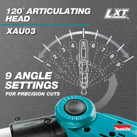Makita XAU03Z tool-free chain adjustment for quick maintenance.