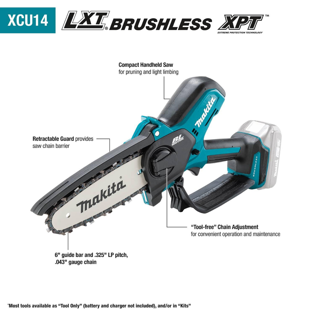 Makita XCU14Z brushless motor delivers efficient cutting and longer runtime