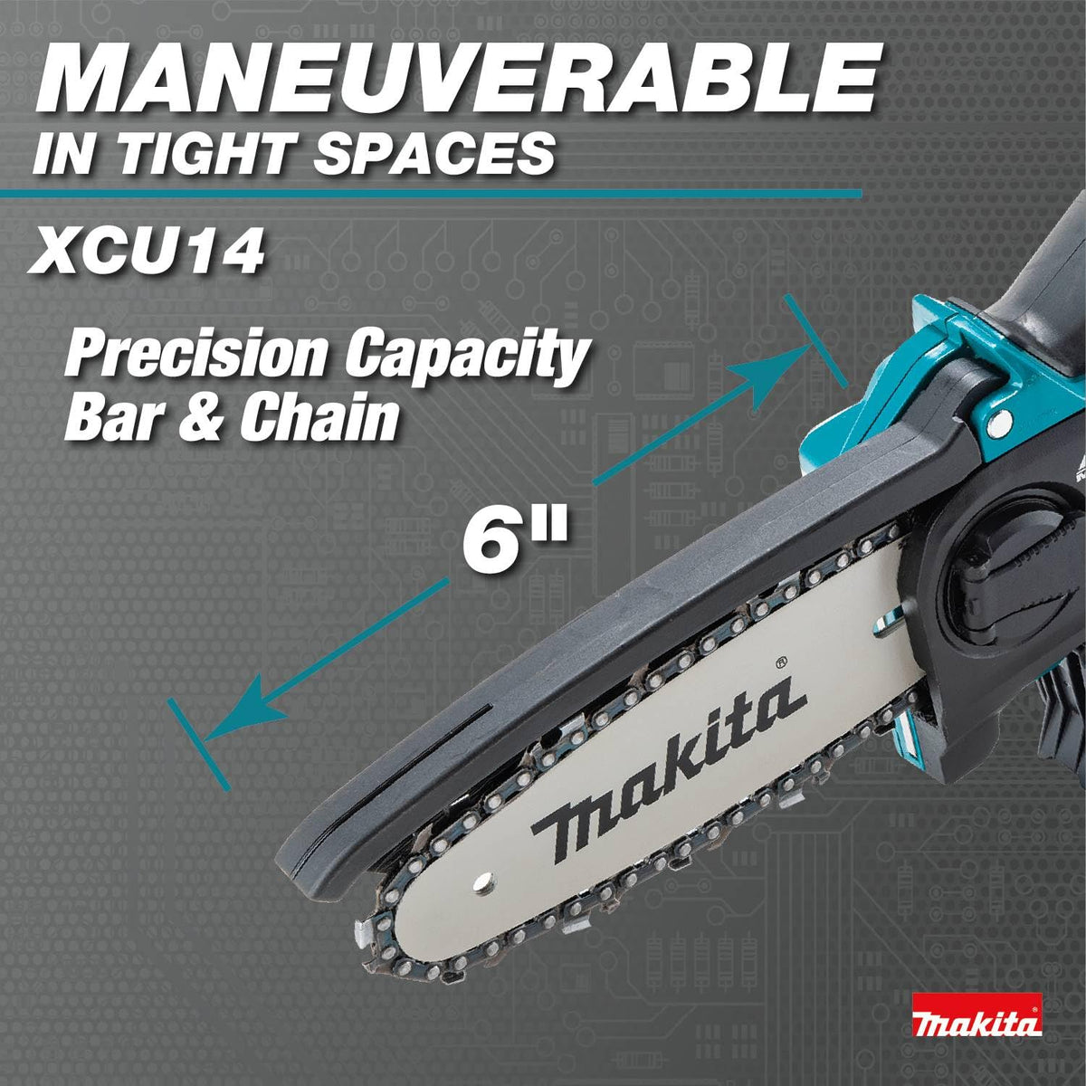 Lightweight Makita XCU14Z at 3.7 lbs supports easier overhead pruning