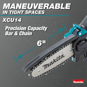 Lightweight Makita XCU14Z at 3.7 lbs supports easier overhead pruning