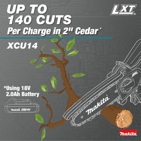 Retractable guard on Makita XCU14Z enhances operator safety during pruning