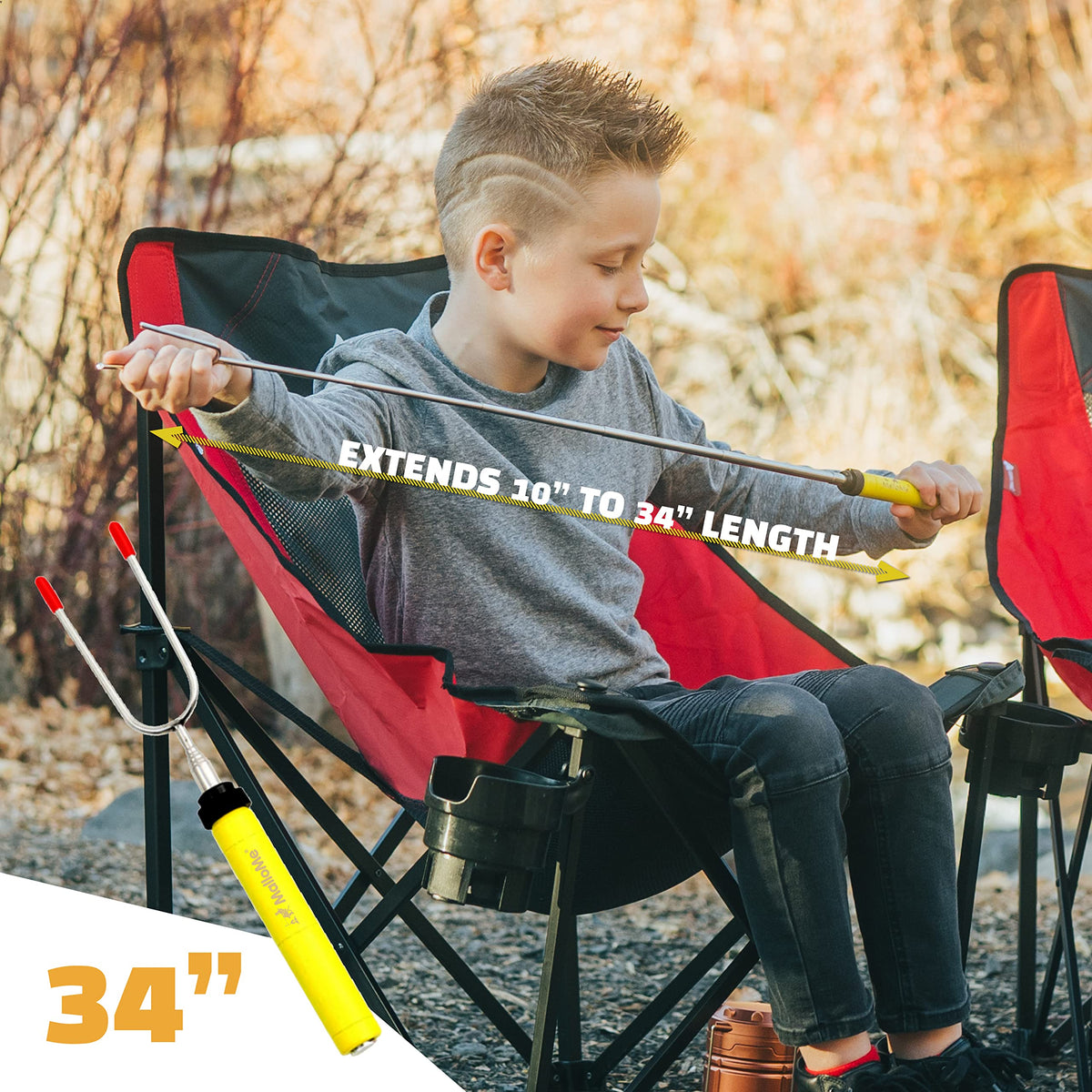 MalloMe Smores Sticks with non-toxic stainless steel prongs for safe roasting.