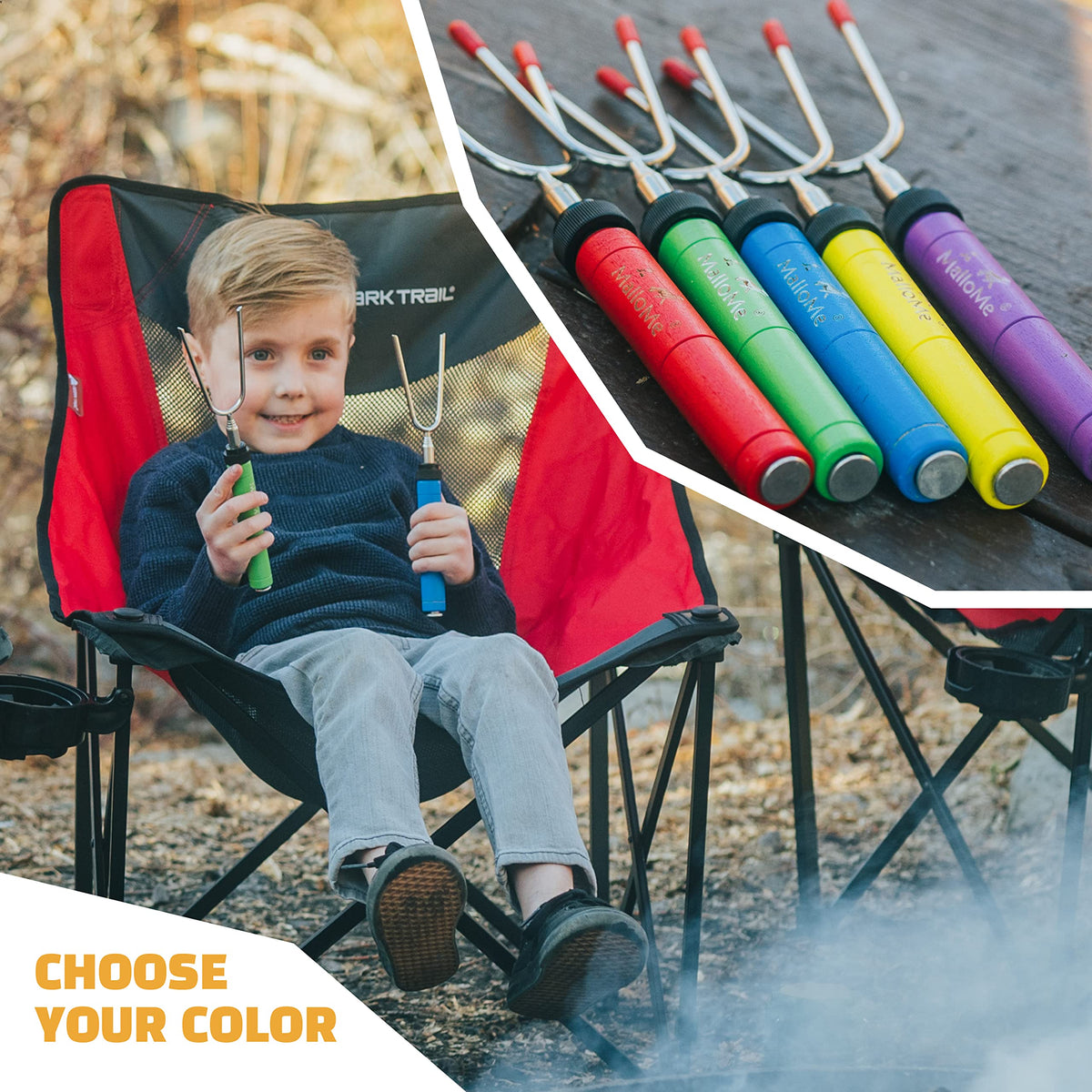 MalloMe Smores Sticks retractable forks for compact packing.