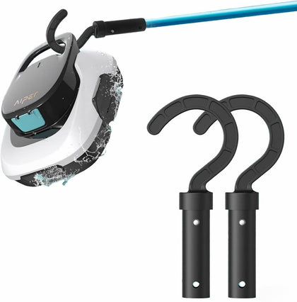 Malloryx hook for robotic pool cleaner on a pole, ready for use