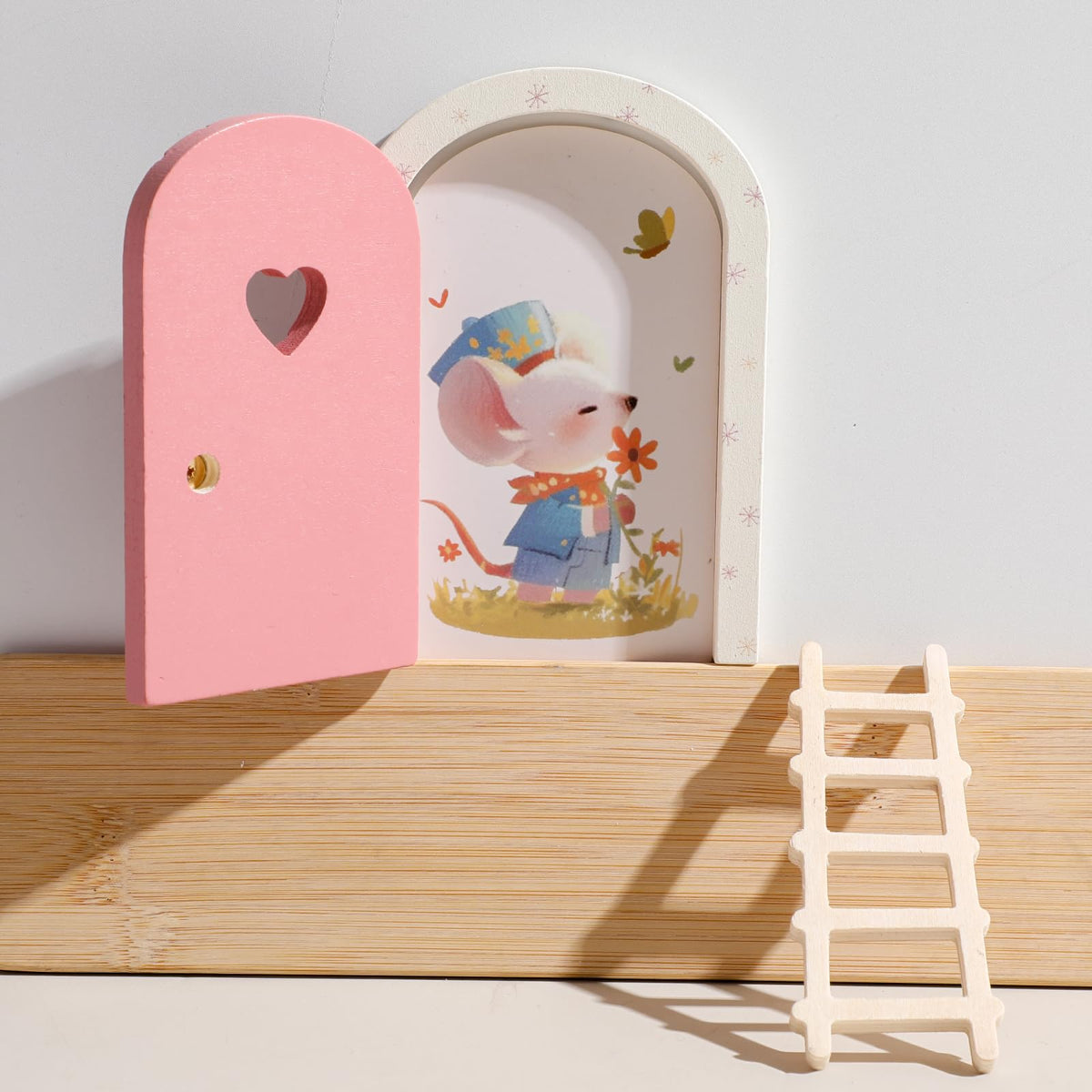 Mamimami Home miniature ladder supports easy doorway setup for fairy playrooms.