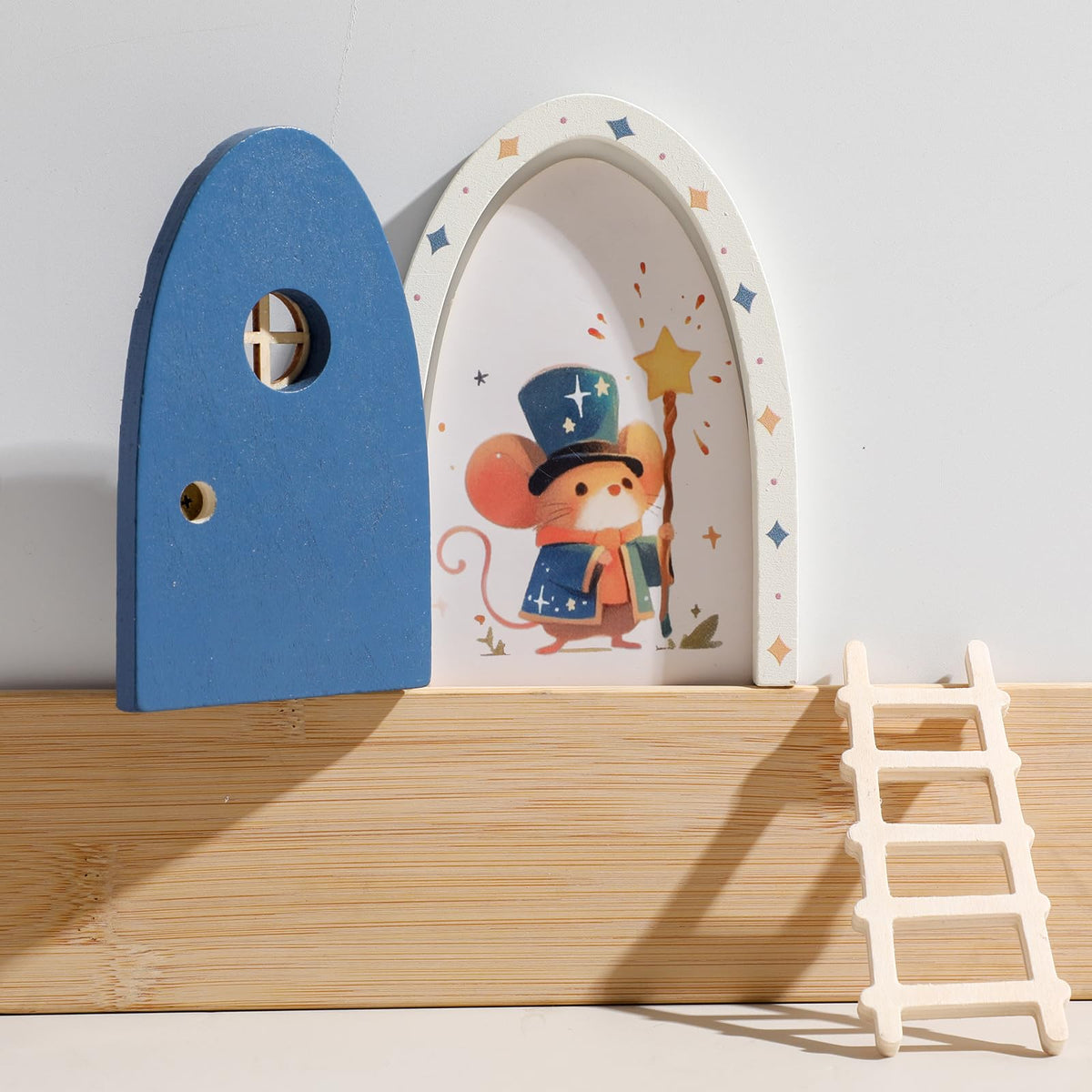 Mamimami Home wooden fairy ladder adds secure, decorative access for fairy door displays.