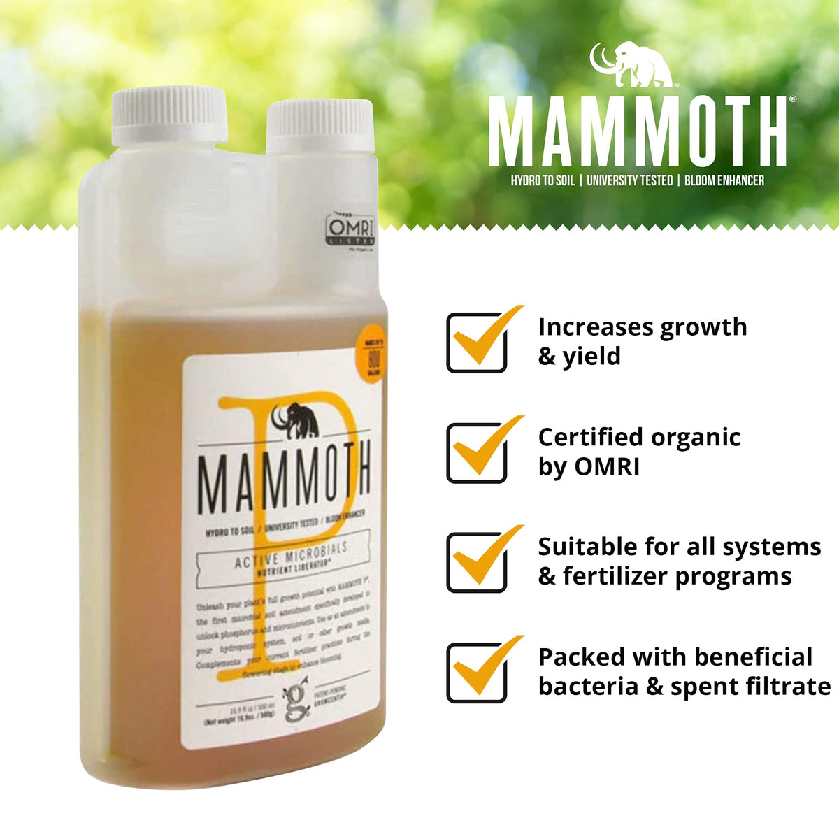 Mammoth P Bloom Booster 500 ml bottle in a grow setup for flowering feeding.