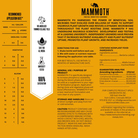 Mammoth P Bloom Booster label close-up showing ingredients and usage.