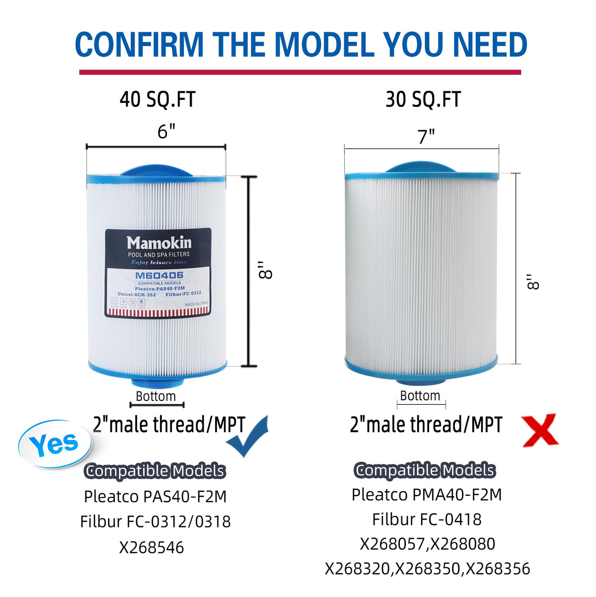 Mamokin 6CH-352 spa filter bottom 2in MPT thread for reliable connections