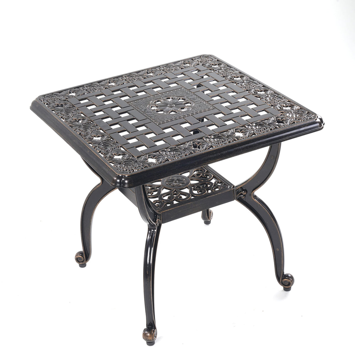 Mandolin compact 20.8-inch square side table for patios and balconies.