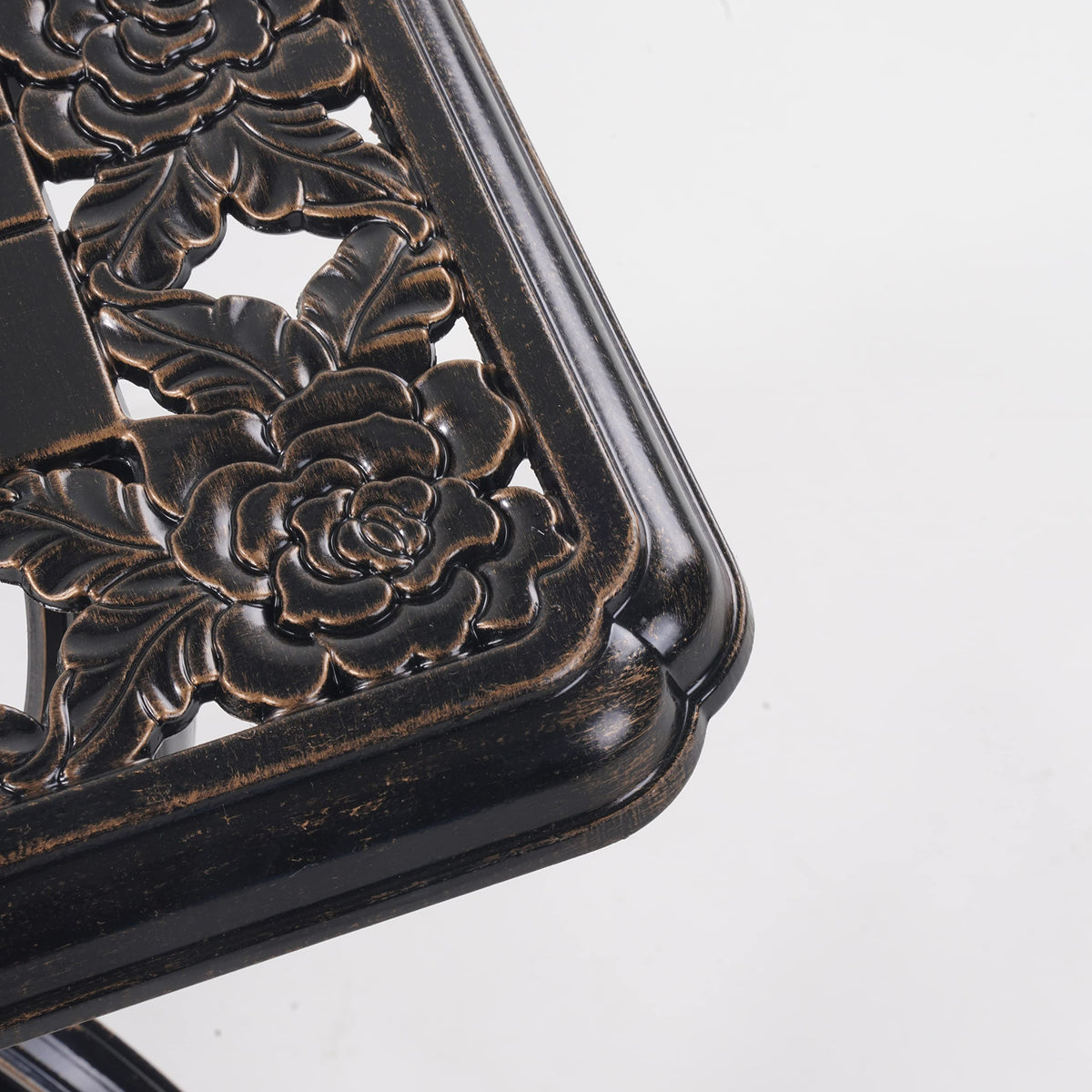 Mandolin side table middle platform adds stability for drinks and decor.