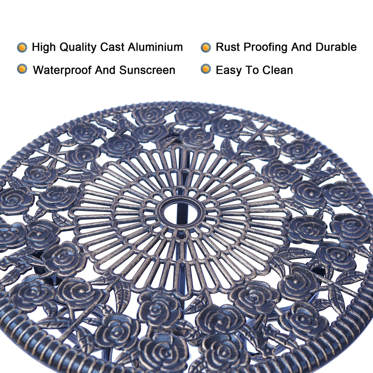 Mandolin rust-resistant cast aluminum construction withstands all weather