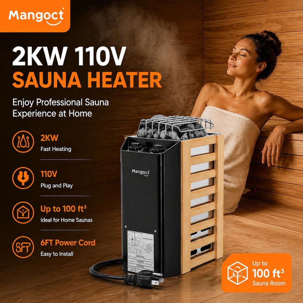 Mangoct 2KW sauna heater backplate installation close-up