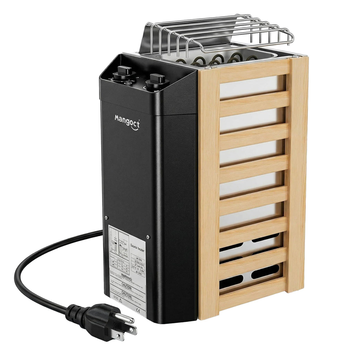 Mangoct 2KW sauna heater front view showing compact plug‑in design for small spaces