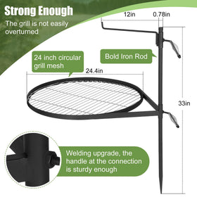 Mangoct round fire pit grate with assembly showing a complete setup