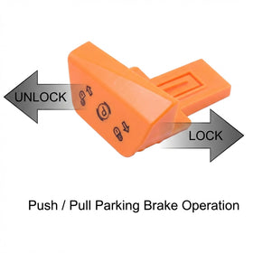 Close-up of the brake lever knob with textured grip for secure handling.