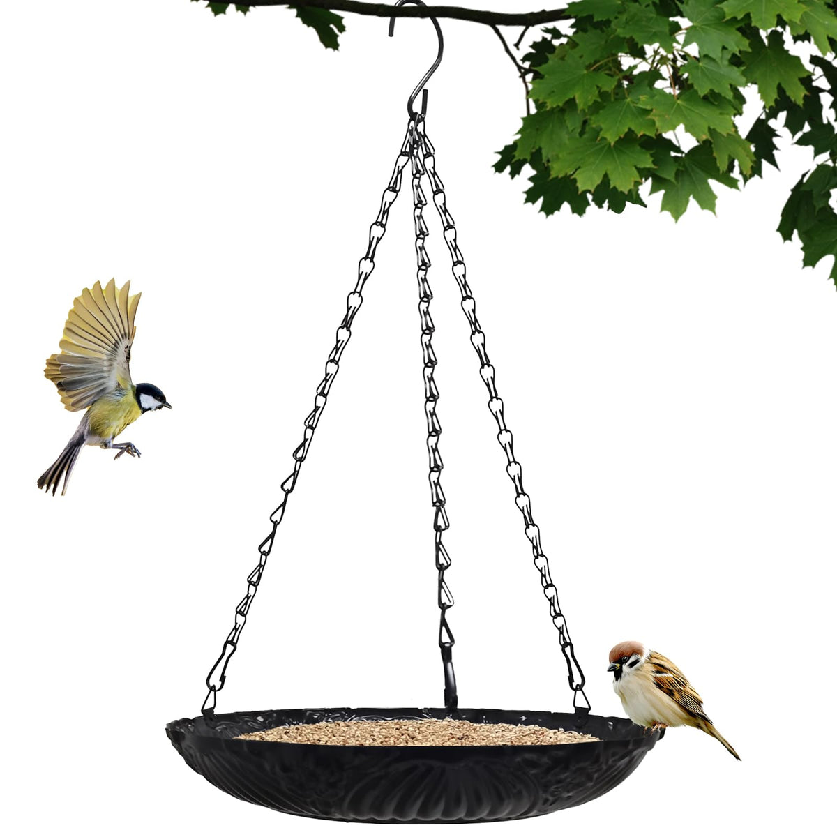 Manlikamu platform bird feeder 11-inch tray for outdoor bird watching.