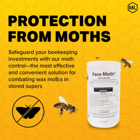 Mann Lake Para-Moth paper plate setup protects stored supers.