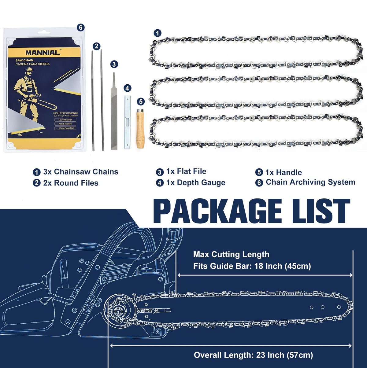 MANNIAL 0.325-pitch chain offers efficient performance with compatible bars.