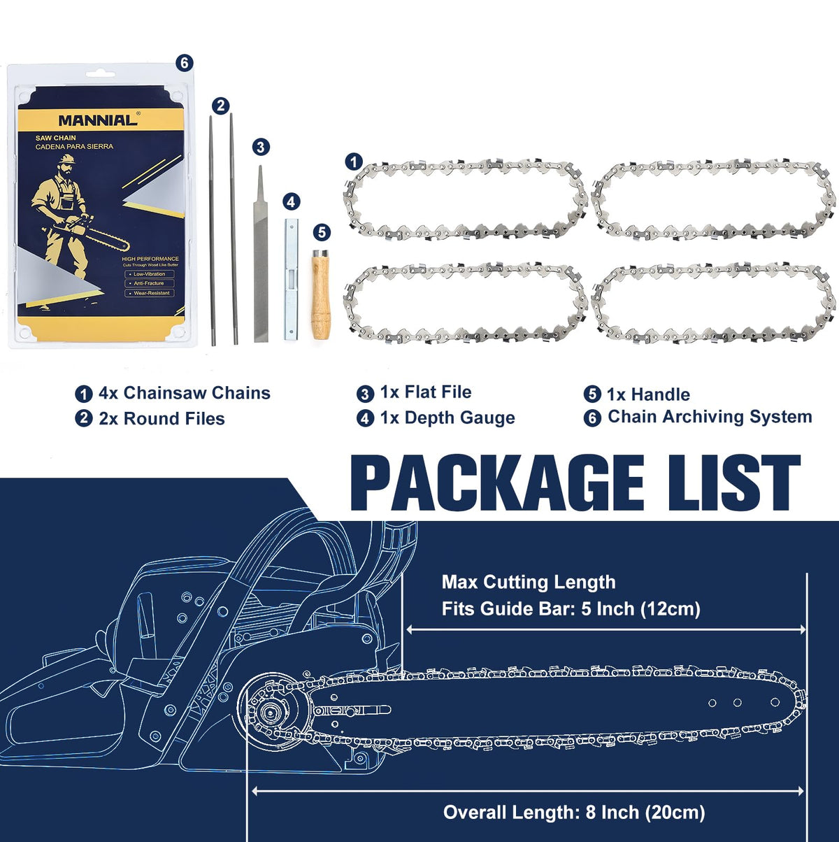 Mannial WA0142 28 drive links designed for extended cutting life.