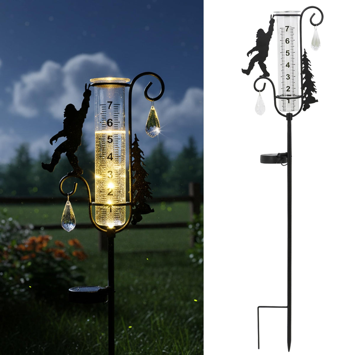 Manortang Sasquatch rain gauge stake with glass tube provides clear rainfall readings outdoors