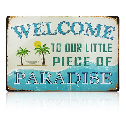 ManRule welcome sign for front door in vintage metal style, adds curb appeal.